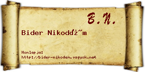 Bider Nikodém névjegykártya
